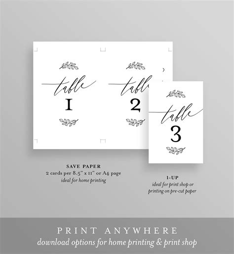 Table Number Card Template Printable Rustic Wedding Table Number 100