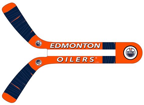 edmonton oilers logo on two orange and blue baseball bats with the