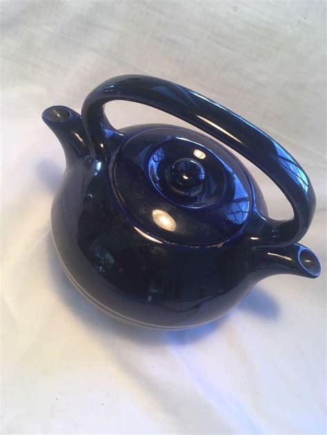 Vintage Twinspout Teamaster Double Chamber Navy Blue Teapot Made In Usa