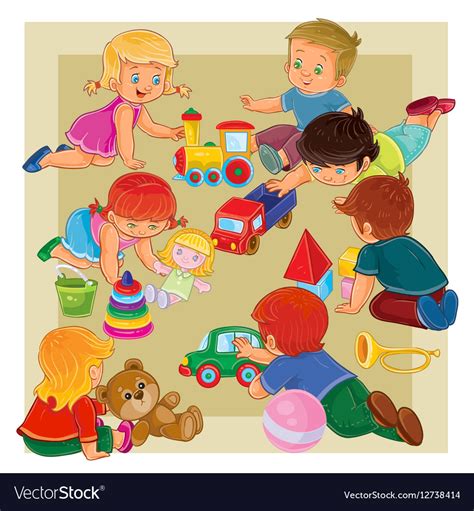 Little Boys And Girls Sitting On Floor Playing Vector Image