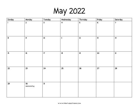 May 2022 Calendar Printable Pdf Us Holidays 2022 Blank Calendar