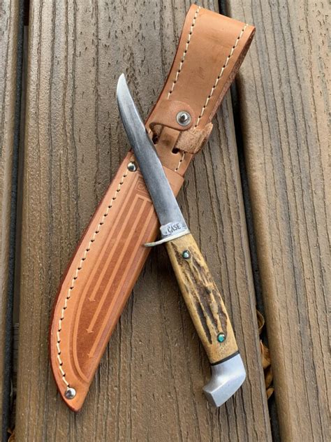 C1950 Case Xx Stag Hunting Knife 5 Finn Orig Leather Sheath Old