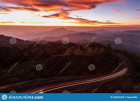 The Scenery Of Mountain Road At Dawn Stock Photo Image Of Mountain