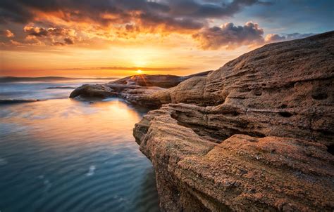 Wallpaper Sea Beach Landscape Sunset Nature Sunrise Stones Rocks