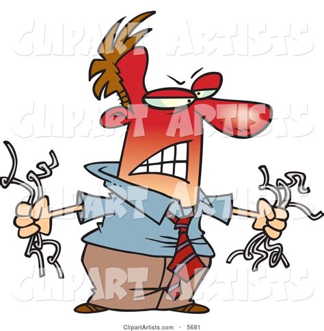 Angry Red Faced Man Holding Torn Computer Wires Clipart By Ron Leishman
