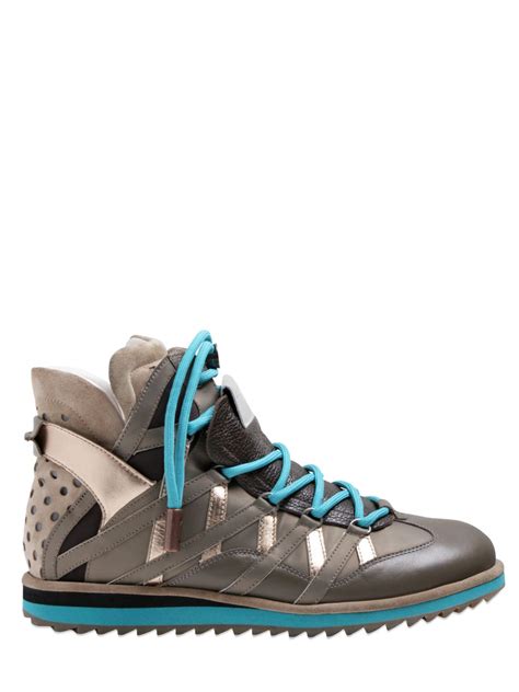 Lyst Dolce And Gabbana Grained Leather High Top Sneakers In Blue For Men