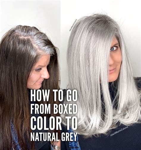 How To Go From Boxed Color To Natural Grey Check The Link Below Gray Hair Highlights Gray