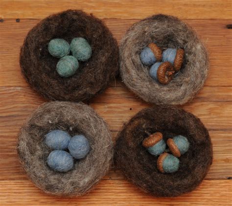 Needle Felted Birds Nest With Robins Eggs Or Acorns Etsy