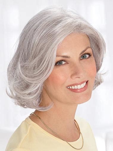 silver old women chin length wavy elegent human wigs grey wigs