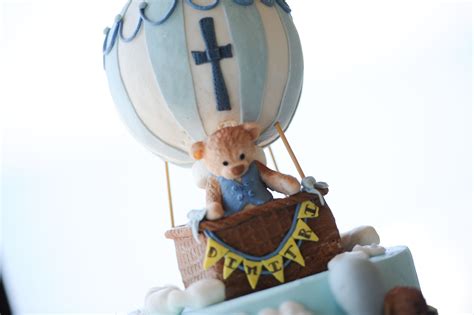 Whimsical Hot Air Balloon Teddy Bear Cake Topper Christening Cake Or