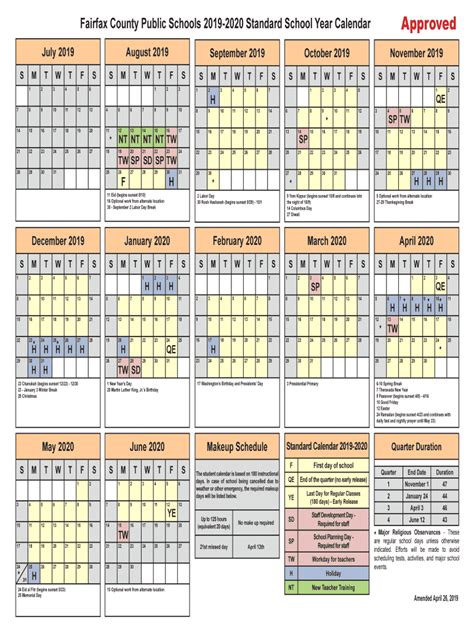Fillable Online Fairfax County Public Schools Standard School Calendar