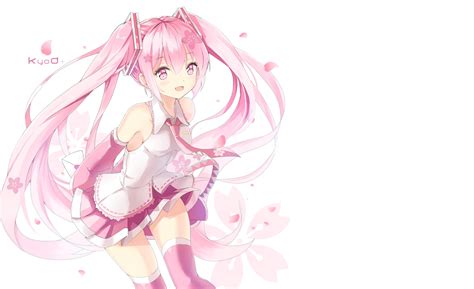 Illustration Long Hair Anime Anime Girls Thigh Highs Vocaloid Pink Hair Pink Eyes Pink