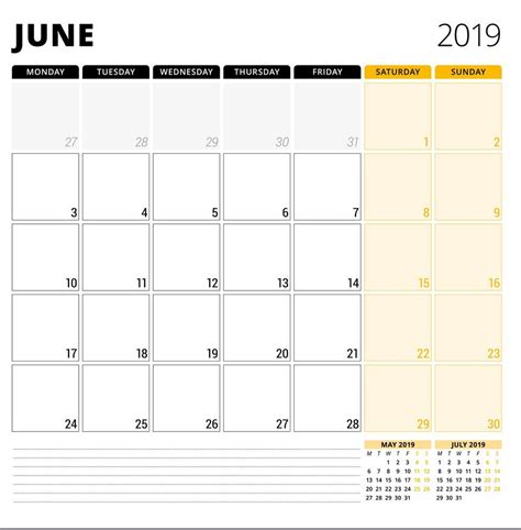 Calendar Printable June 2019 Blank Calendar Printable