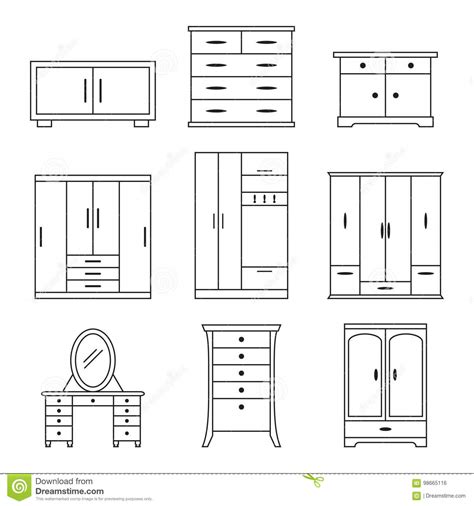 Cupboard Outline Icons Stock Illustration Illustration Of Furniture
