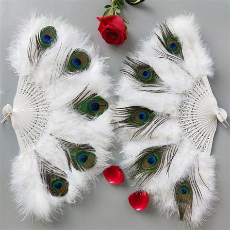 2012 White Peacock Feather Hand Fans Bride Holding Etsy