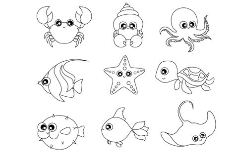 Sea Creature Line Art For Coloring Page 19480913 Vector Art At Vecteezy