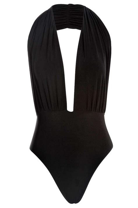 Boohoo Womens Kacey Deep Plunge Slinky Halterneck Bodysuit Ebay