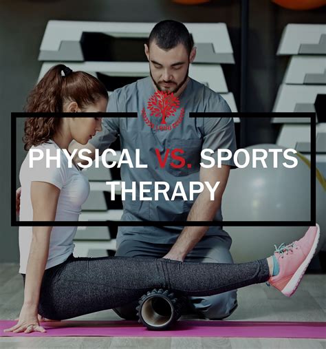 A Man And Woman Are Doing Physical Exercises With The Words Physical Vs Sports Therapy Above Them