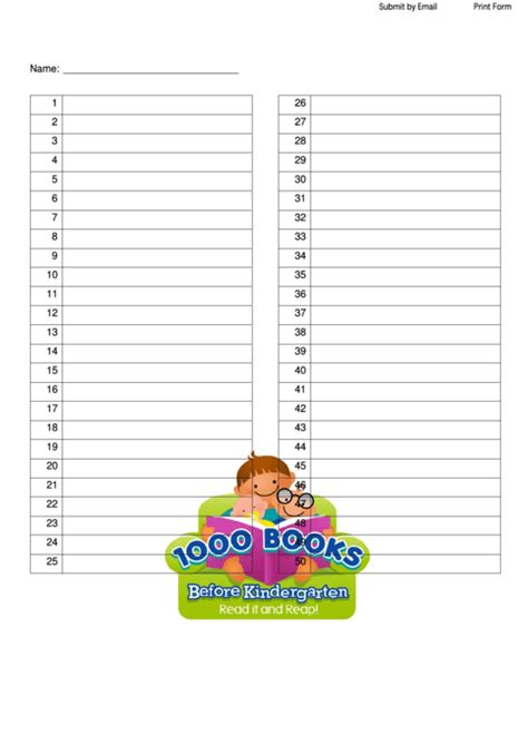 Fillable Reading Log Sheet Template 1 100 1000 Books Before