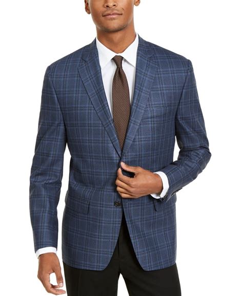 Lauren Ralph Lauren Mens Classic Fit Ultraflex Stretch Navy Blue Windowpane Plaid Silk And Wool