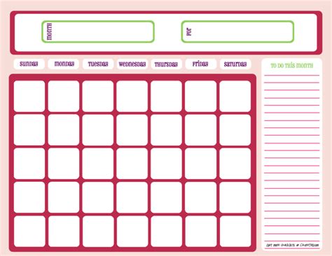 Create a calendar and print on a printer or send via email. Blank month calendar - pinks - Free printable downloads ...