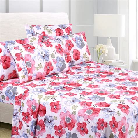 American Home Collection Ultra Soft 4 6 Piece Red Floral Printed Bed