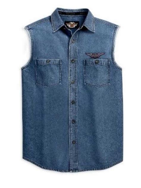 Harley Davidson® Mens Blowout Sleeveless Shirt Button Up Denim 99009 11vm Wisconsin Harley