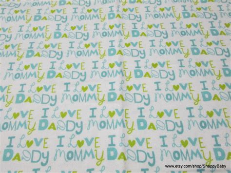 Flannel Fabric I Love Mommy And Daddy Blue By The Yard Etsy
