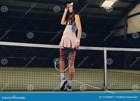 Female Tennis Player Posing On A Tennis Court Stock Image Image Of