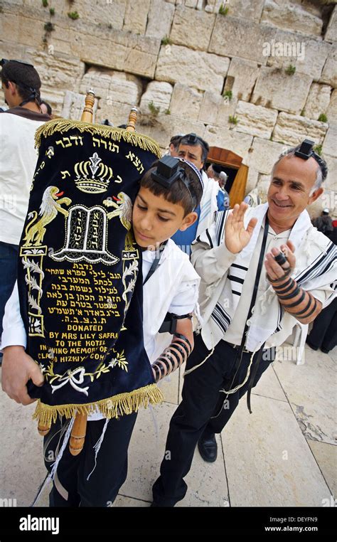 Boy Carrying ´torah´ Bar Mitzvah Ceremony At Western Wall Jerusalem