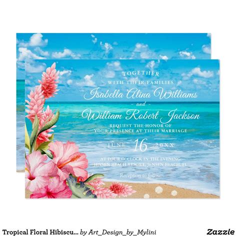 tropical floral hibiscus beach wedding invitation beach wedding invitations