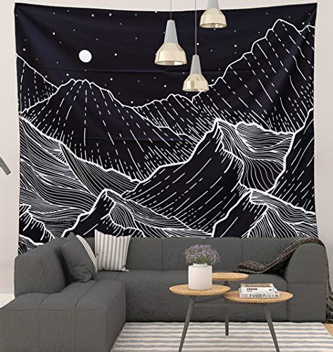 Grace Store Mountains Tapestry Black And White Lines Art Tapestry Wall
