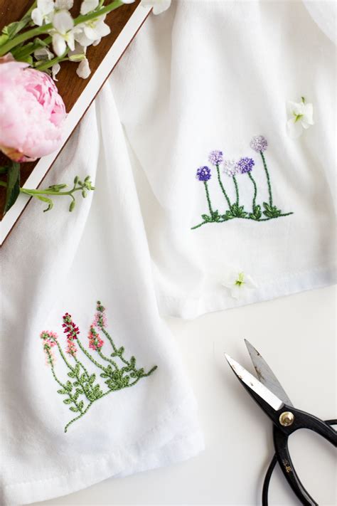 Floral Embroidery Patterns for Dishtowels - Flax & Twine