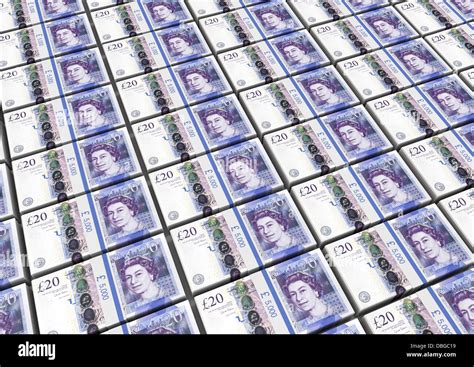 Money Stacks Of Uk Sterling £20 Notes Full Frame Stock Photo