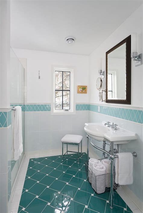 The classic blue tile for bathroom floor. 20 Functional & Stylish Bathroom Tile Ideas