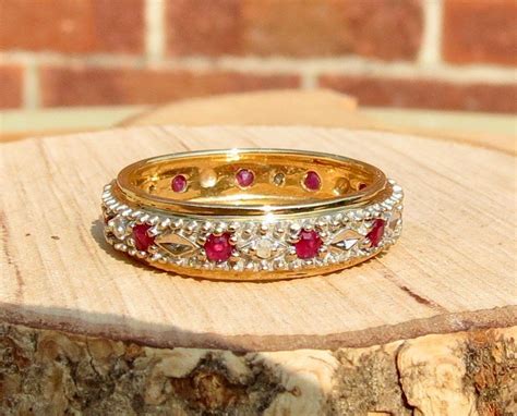 A Vintage 9k Yellow Gold Ruby And Diamond Full Eternity Ring Eternity