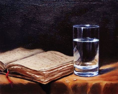 Original Oil Paintings By Mary Ashley Old Bible And Glass Of Water