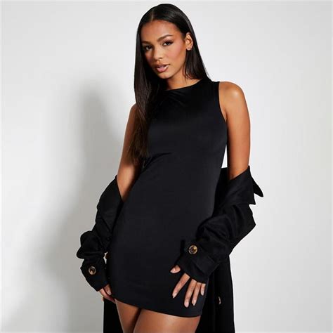 I Saw It First Double Layer Slinky Racer Neck Crop Top Black Bodycon Mini Dress Isawitfirst