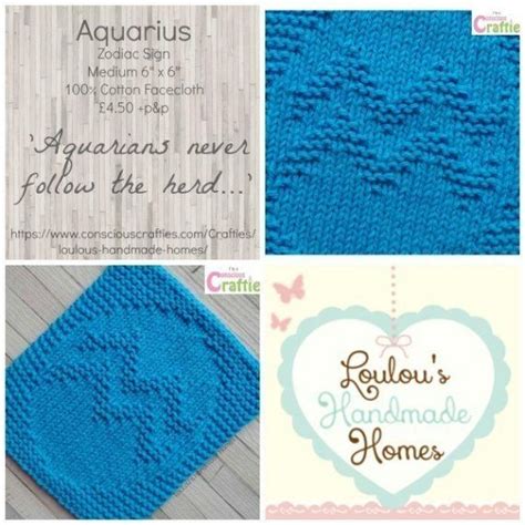 Knitted Aquarius Zodiac Sign Facecloth Any Colour Conscious Crafties