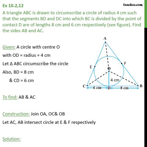 Use the midpoint formula to find the midpoint of the line segment. Ex 10.2, 12 - A triangle ABC is drawn to circumscribe a circle