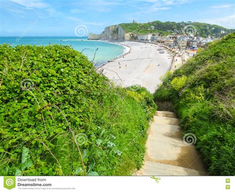 Cliffs And Beach Of Etretat Normandy France Stock Image Image Of