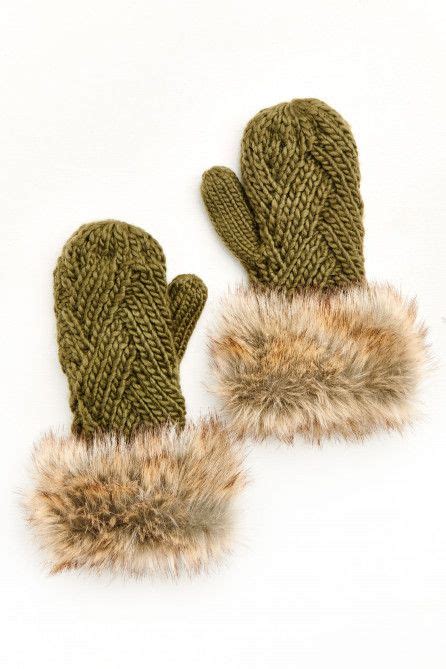 Green Mittens With Faux Fur Earthbound Trading Co Green Mittens