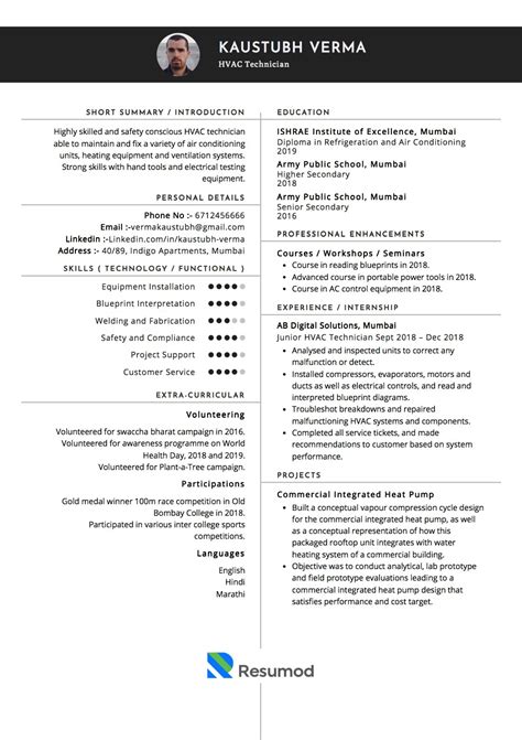 Sample Resume Of Hvac Technician With Template And Writing Guide