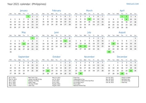 Calendar For 2021 With Holidays In Philippines Print And Download