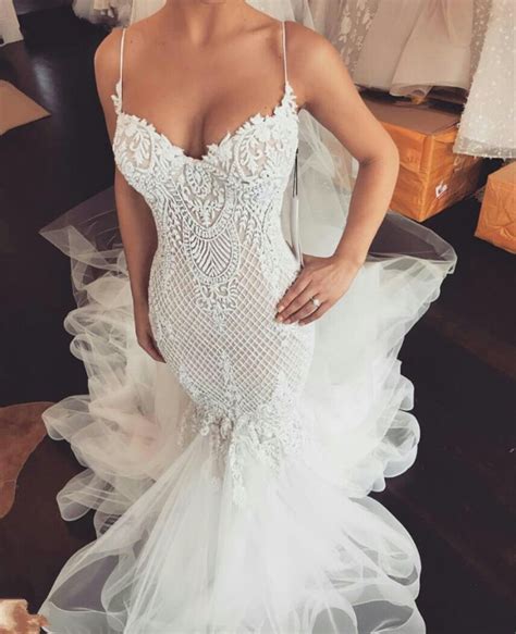 Amazing Tulle Wedding Dresses Mermaid Sexy Spaghetti Straps Sweetheart Neckline Bride Dress In