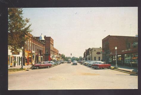 Union City Michigan Downtown Street Scene 1950s Cars Vintage Postcard