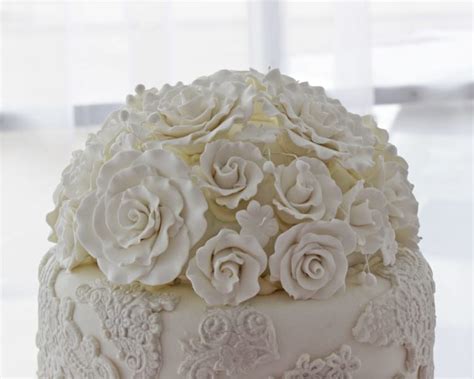 Vintage Lace Wedding Cake With Sugar Roses