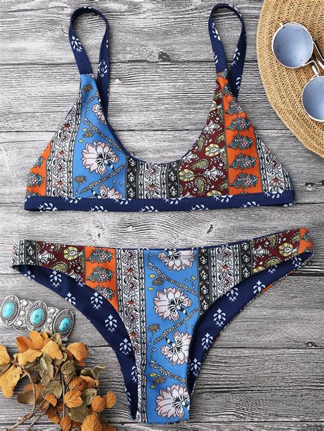 [28 off] 2021 patchwork print scoop neck bikini set in blue dresslily