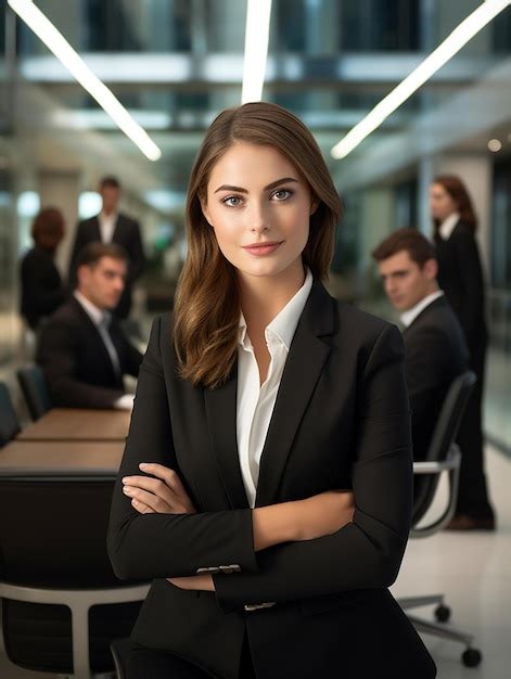 Premium Ai Image A Woman Stands In Front Of A Group Of People In An