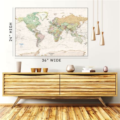 Executive Antique Ocean World Political Wall Map X Large World Map Detailed Wall